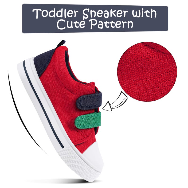 K KomForme Toddler Boys & Girls Shoes Kids Canvas Sneakers with Cartoon Dual Hook and Loops, Size 9 Toddler, Red - Image 3